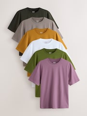 White/Olive/Green/Stone/Purple/Yellow Regular Fit Essential Cotton T-Shirts 6 Pack - Image 1 of 17