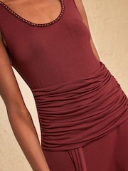 Love & Roses Burgundy Red Cami Drape Waist Midi Dress - Image 2 of 5