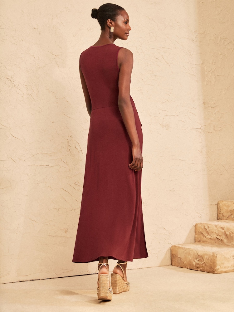 Love & Roses Burgundy Red Cami Drape Waist Midi Dress - Image 5 of 5