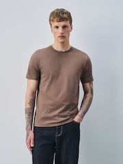 Brown Slim Fit Essential Crew Neck Cotton T-Shirt - Image 1 of 7