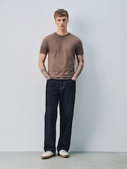 Brown Slim Fit Essential Crew Neck Cotton T-Shirt - Image 2 of 7