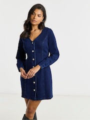 Simply Be Blue V-Neck Mini Denim Dress - Image 1 of 4