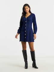 Simply Be Blue V-Neck Mini Denim Dress - Image 3 of 4