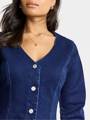 Simply Be Blue V-Neck Mini Denim Dress - Image 4 of 4