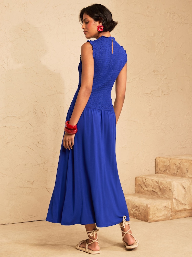 Love & Roses Cobalt Blue Shirred Drop Waist Midi Dress - Image 4 of 4