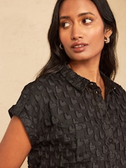 Love & Roses Black 3D Heart Short Sleeve Button Through Shirt - Image 2 of 5