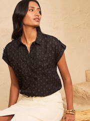 Love & Roses Black 3D Heart Short Sleeve Button Through Shirt - Image 4 of 5