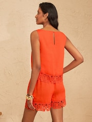 Love & Roses Orange Viscose/Linen Crochet Trim Shell Top - Image 4 of 4