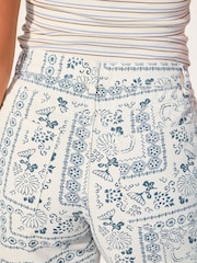 Ecru / Navy Bandana Print Bermuda Denim Jort Shorts - Image 6 of 6