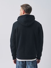 Navy Blue Textured Borg Lined Zip Through Hoodie - Image 4 of 7