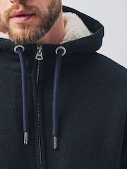 Navy Blue Textured Borg Lined Zip Through Hoodie - Image 5 of 7
