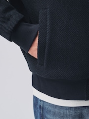 Navy Blue Textured Borg Lined Zip Through Hoodie - Image 6 of 7