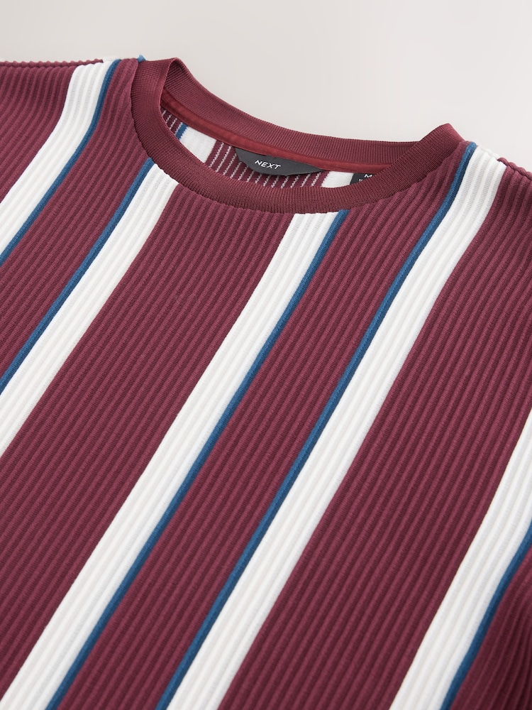 Burgundy Red Smart Vertical Stripe T-Shirt - Image 7 of 7 Burgundy Red Smart Vertical Stripe T-Shirt - Image 7 of 7