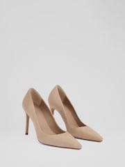 LK Bennett Natural New Fern Suede Pointed Toe Courts - Image 2 of 2
