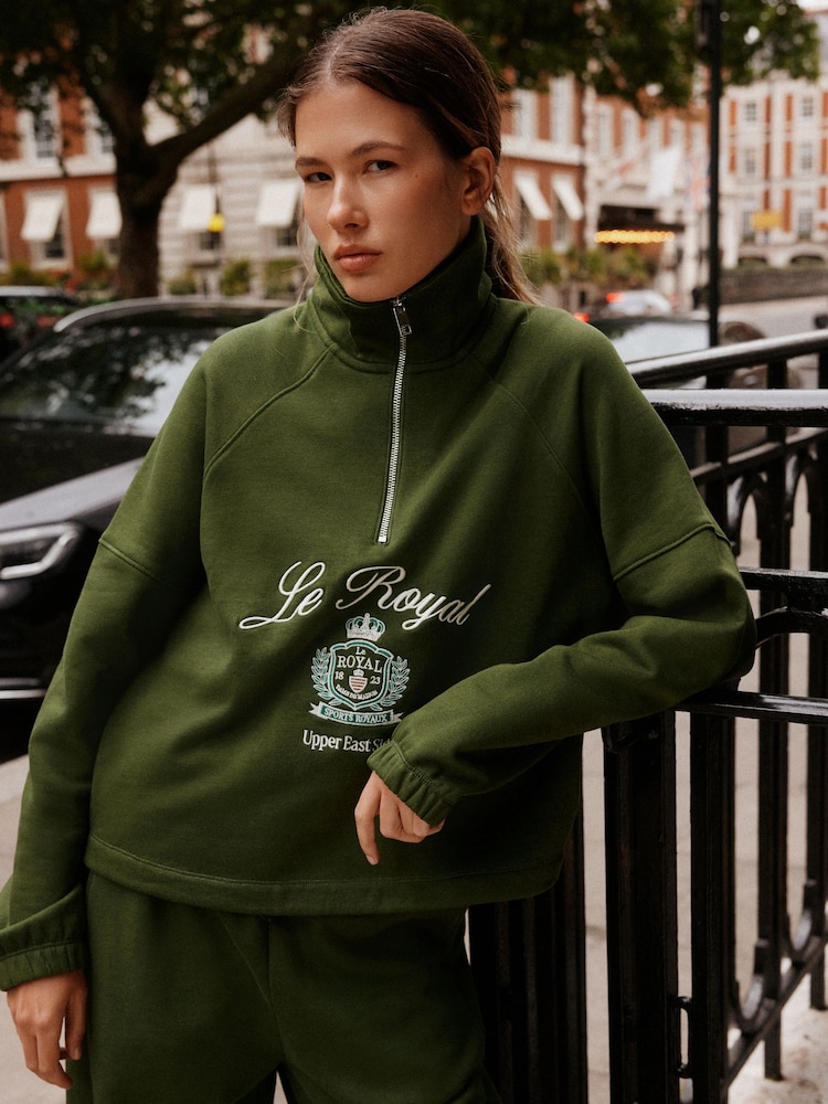 Khaki Green Quarter Zip Sweatshirt - Image 2 of 7 Khaki Green Quarter Zip Sweatshirt - Image 2 of 7