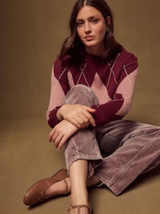 Wine/Pink Crew Neck Knit Look Jumper - Image 3 of 8