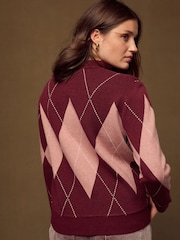 Wine/Pink Crew Neck Knit Look Jumper - Image 4 of 8