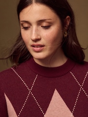 Wine/Pink Crew Neck Knit Look Jumper - Image 5 of 8