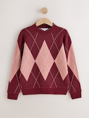 Wine/Pink Crew Neck Knit Look Jumper - Image 6 of 8