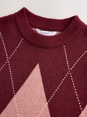 Wine/Pink Crew Neck Knit Look Jumper - Image 8 of 8