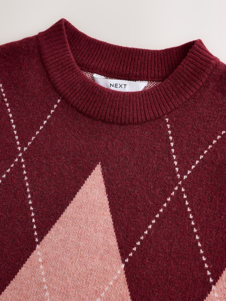 Wine/Pink Crew Neck Knit Look Jumper - Image 8 of 8 Wine/Pink Crew Neck Knit Look Jumper - Image 8 of 8