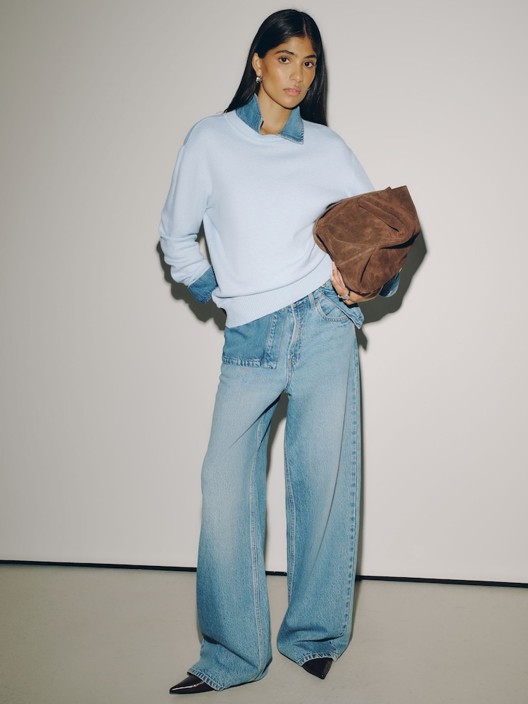 Blue Crew Neck Knit Look Jumper - Image 2 of 7