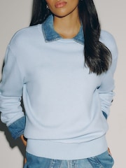 Blue Crew Neck Knit Look Jumper - Image 4 of 7
