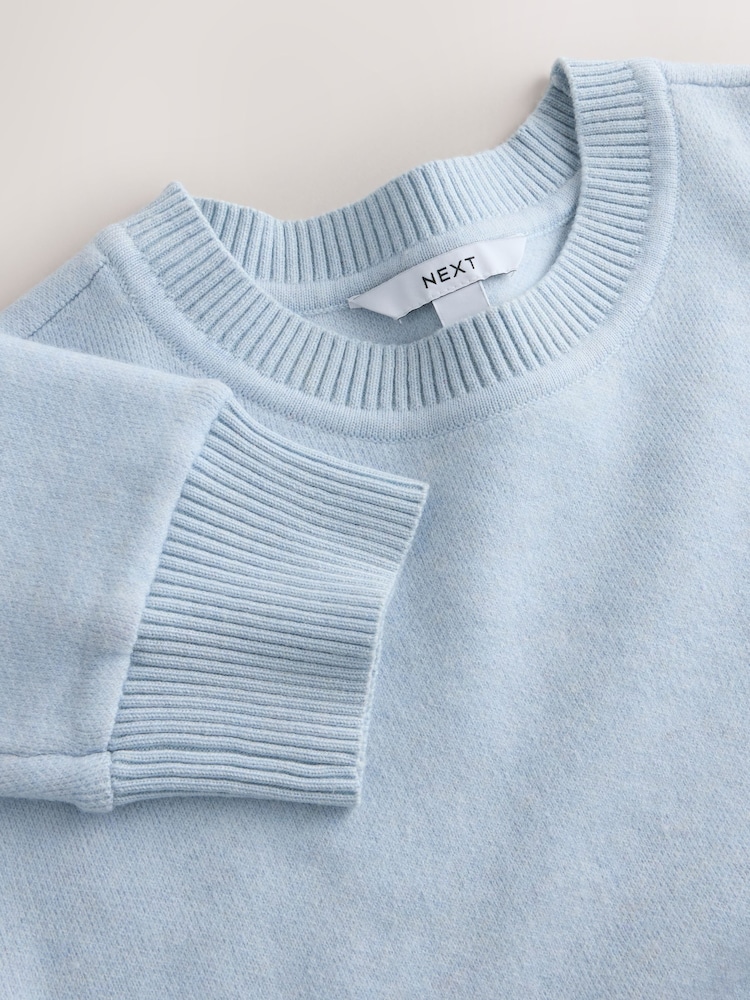 Blue Crew Neck Knit Look Jumper - Image 7 of 7