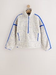 Neutral/Blue Contrast Trim Half Zip Borg Jacket - Image 8 of 10