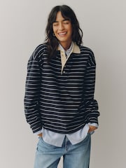 Navy Blue Velour Striped Rugby Top - Image 1 of 4