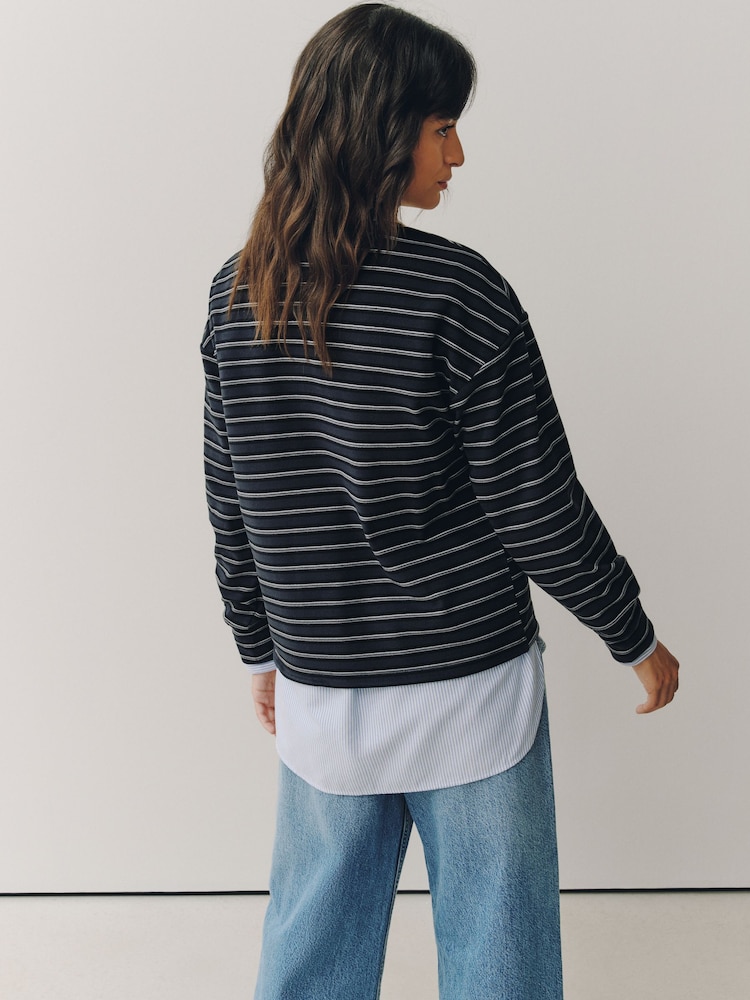 Navy Blue Velour Striped Rugby Top - Image 2 of 4 Navy Blue Velour Striped Rugby Top - Image 2 of 4