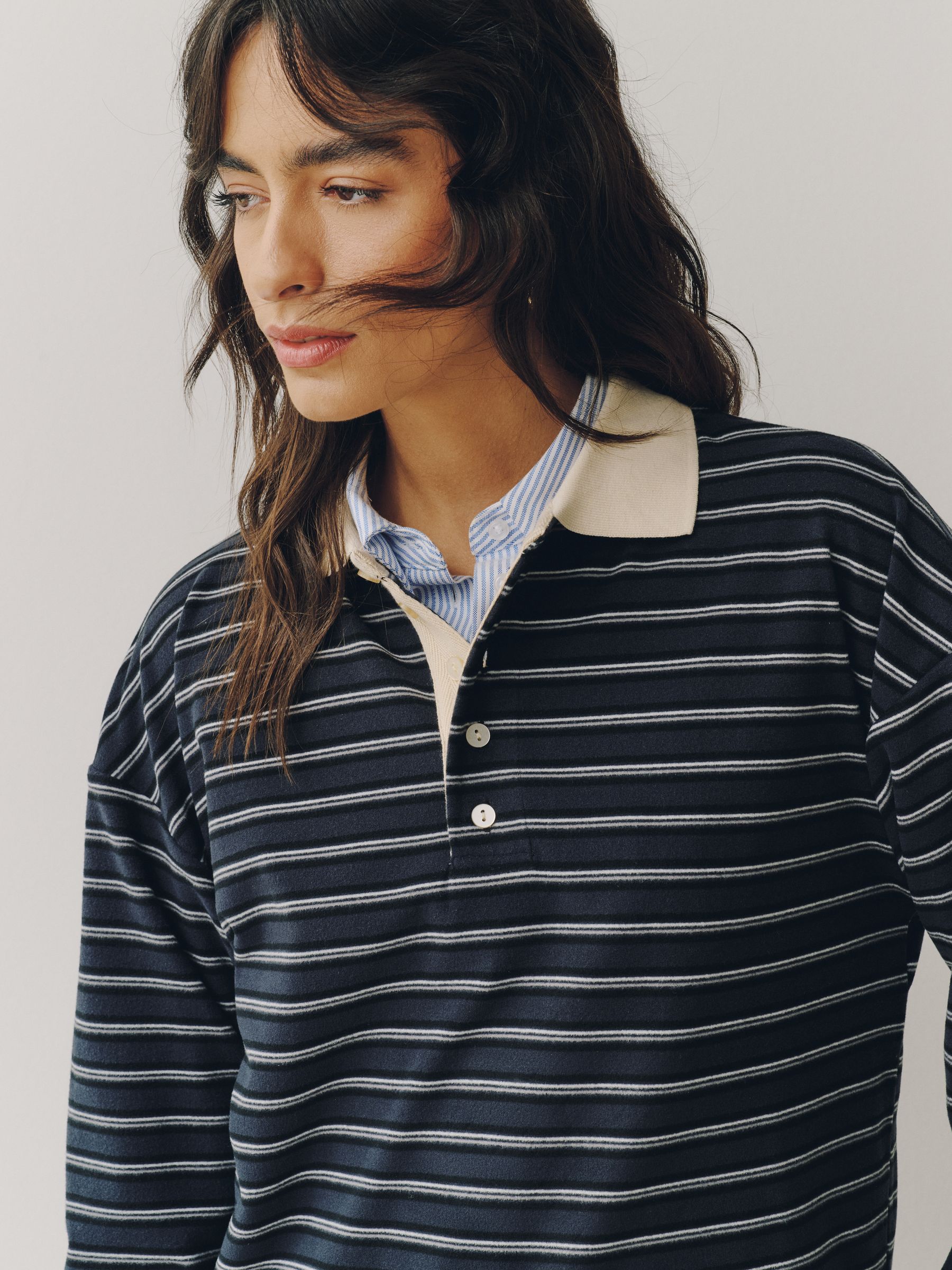 Buy Navy Blue Velour Striped Rugby Top from Next USA