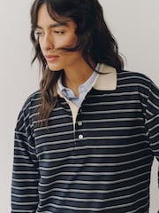 Navy Blue Velour Striped Rugby Top - Image 3 of 4