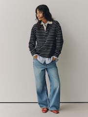 Navy Blue Velour Striped Rugby Top - Image 4 of 4