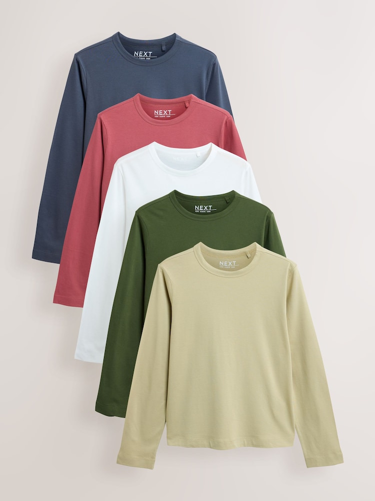 Multi Long Sleeve Crew Neck T-Shirts 5 Pack - Image 1 of 12 Multi Long Sleeve Crew Neck T-Shirts 5 Pack - Image 1 of 12