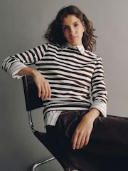 Brown/White/Stripe Long Sleeve Crew Neck Heavyweight T-Shirts 3 Pack - Image 3 of 10