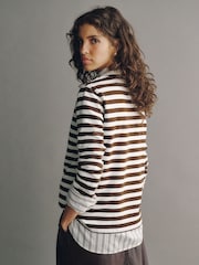 Brown/White/Stripe Long Sleeve Crew Neck Heavyweight T-Shirts 3 Pack - Image 4 of 10