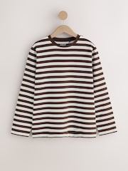 Brown/White/Stripe Long Sleeve Crew Neck Heavyweight T-Shirts 3 Pack - Image 8 of 10