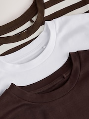 Brown/White/Stripe Long Sleeve Crew Neck Heavyweight T-Shirts 3 Pack - Image 9 of 10