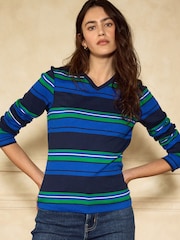 Cobalt Blue Long Sleeve High V-Neck T-Shirt - Image 3 of 5