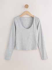 Grey Fitted Crew Neck Long Sleeve T-Shirt - Image 1 of 3