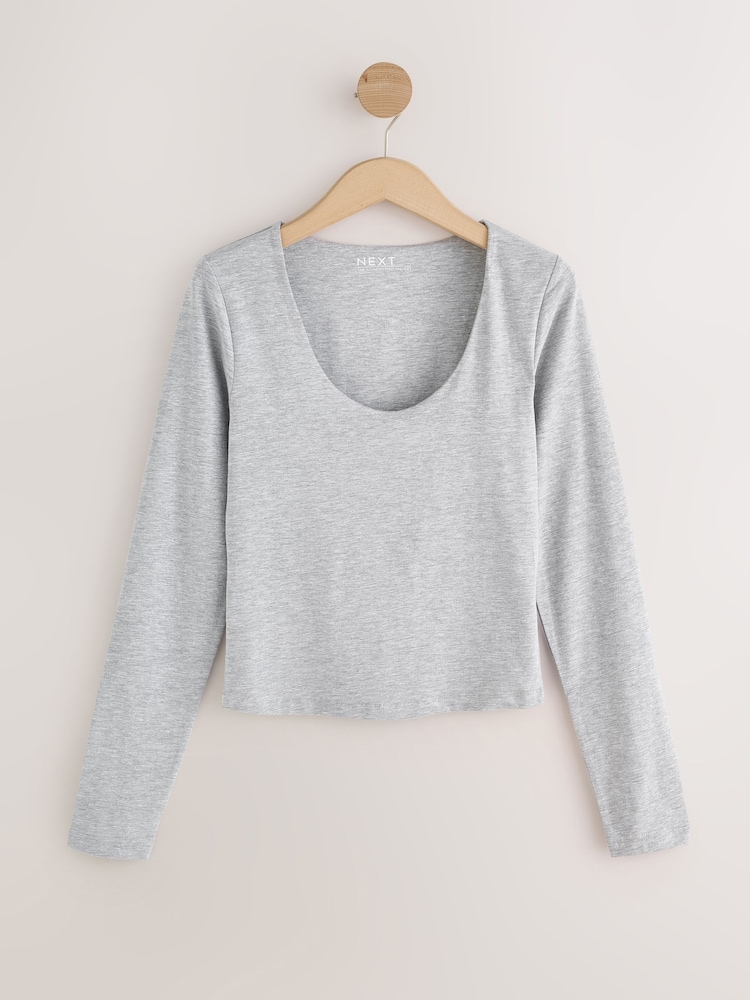 Grey Fitted Crew Neck Long Sleeve T-Shirt - Image 1 of 3 Grey Fitted Crew Neck Long Sleeve T-Shirt - Image 1 of 3