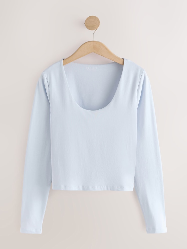 Blue Fitted Crew Neck Long Sleeve T-Shirt - Image 1 of 3 Blue Fitted Crew Neck Long Sleeve T-Shirt - Image 1 of 3