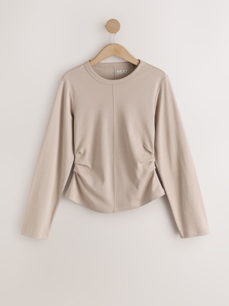 Мокко қоңыры - Cinch Waist Long Sleeve Top - 3суретінің 1 суреті