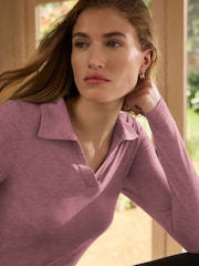 Mauve Purple N. Premium Open Collar Long Sleeve Top - Image 1 of 6