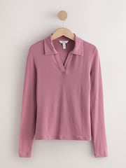 Mauve Purple N. Premium Open Collar Long Sleeve Top - Image 4 of 6