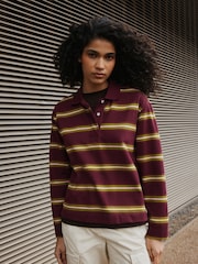 Berry Pink Stripe Long Sleeve Rugby Polo Top - Image 1 of 8
