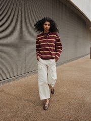 Berry Pink Stripe Long Sleeve Rugby Polo Top - Image 2 of 8
