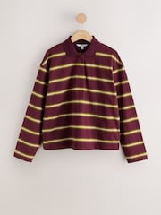 Berry Pink Stripe Long Sleeve Rugby Polo Top - Image 6 of 8
