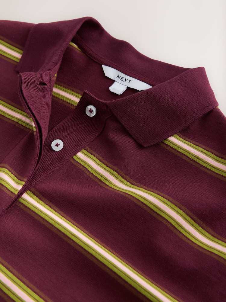 Berry Pink Stripe Long Sleeve Rugby Polo Top - Image 8 of 8